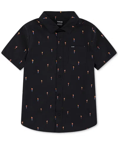 Hurley Kids' Big Boys Short-sleeve Printed Stretch-poplin Shirt In Black
