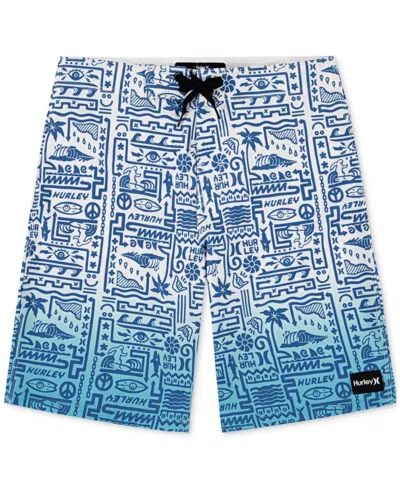 Hurley Kids' Big Boys Squiggle Printed Boardshorts In Harbor Green
