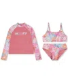 Hurley Big Girls 3-pc. Rash Guard & Bikini Set In Sunset Coral,multi