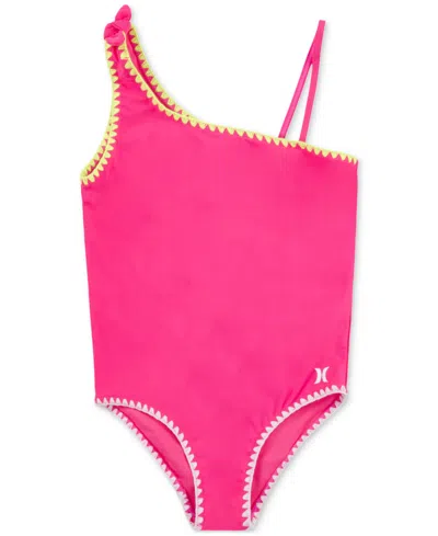 Hurley Kids' Big Girls Asymmetrical One-piece Swimsuit In Rush Pink