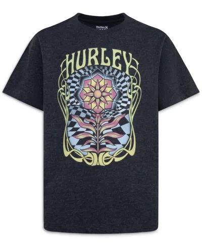 Hurley Kids' Big Girls Cosmic Bloom Oversized Graphic T-shirt In Black Heather