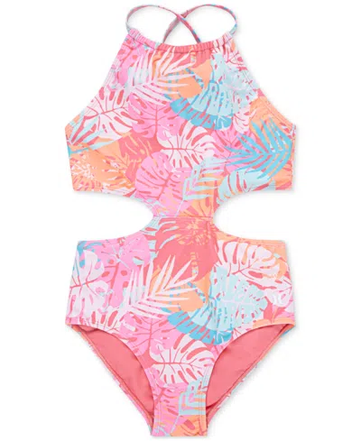 Hurley Kids' Big Girls Halter Monokini Swimsuit In Sunset Coral,multi