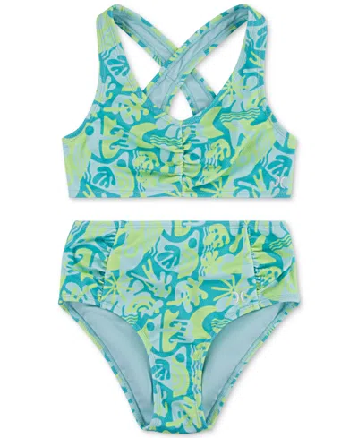 Hurley Kids' Big Girls High-waisted Two-piece Printed Swimsuit In Turquoise Waves