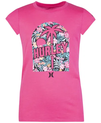 Hurley Kids' Big Girls Palm Knockout Cotton Graphic T-shirt In Rush Pink