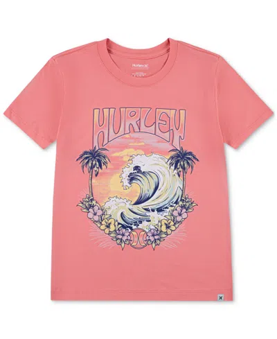 Hurley Kids' Big Girls Sunset Tide Graphic Cotton T-shirt In Sunset Coral