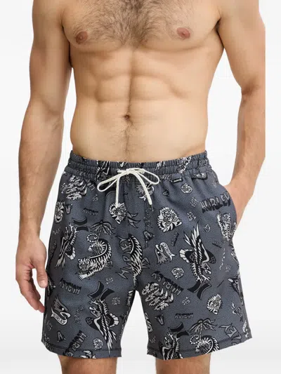 Hurley Boardshort Graphic-print Drawstring Swim Shorts In Gray