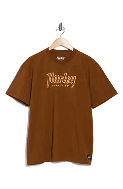 Hurley Built Logo Cotton Graphic T-shirt In Brown