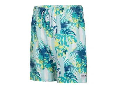 Hurley Cabana Stripe Pull On Swim Trunk (little Kid) Boy's Swimwear Mint Candy : 4 Little Kid, Elastane/mes In Blue