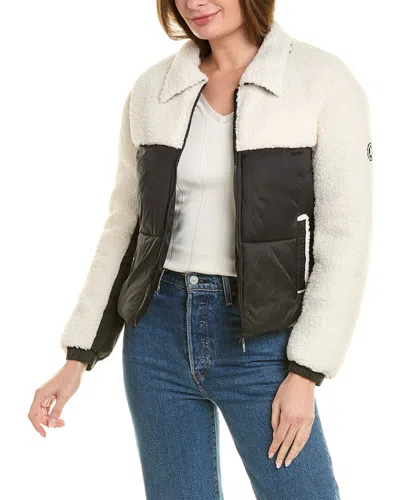 Hurley Women's Chelsea Cropped Quilted Jacket Mixed With Sherpa In White
