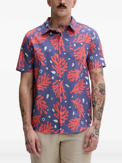 Hurley Coral-print Short-sleeve Shirt In Blue