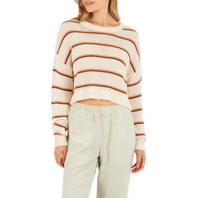Hurley Delta Striped Cropped Open Knit Sweater In Neutral
