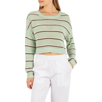 Hurley Delta Striped Cropped Open Knit Sweater In Green