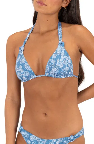 Hurley Denim Paisley Knot Triangle Bikini Top In Multi