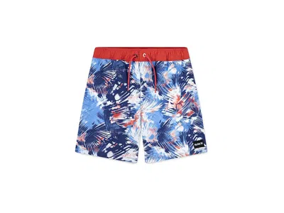 Hurley Distorted Palm Pull On Swim Trunk (little Kid) Boy's Swimwear Deep Royal Blue : 4 Little Kid, Elasta