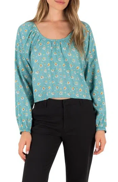 Hurley Dreamland Floral Long Sleeve Rayon Top In Reef Waters