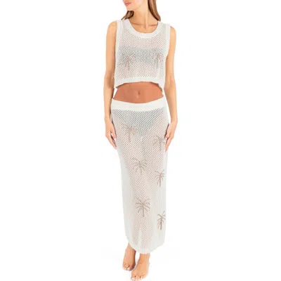 Hurley Embroidered Sheer Cover-up Crop Top & Maxi Skirt Set In White
