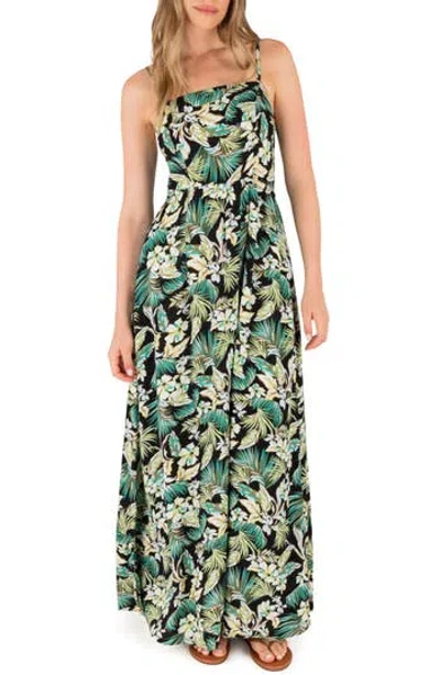 Hurley Fall Palms Print Maxi Dress In Black
