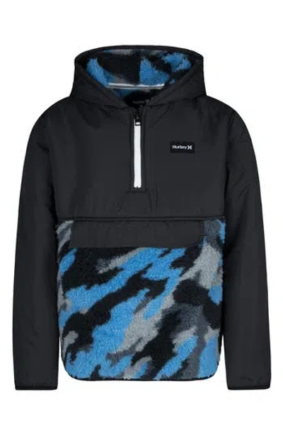 Hurley Kids'  Faux Shearling Quarter Zip Pullover In Black