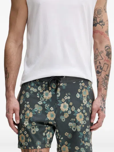Hurley Floral-print Drawstring Swim Shorts In Green