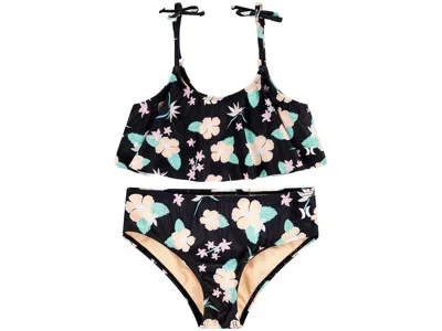 Hurley Flounce Bikini (little Kid) Girl's Swimwear Sets Black : 4 Little Kids, Elastane/polyester
