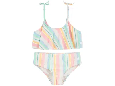 Hurley Flounce Bikini (little Kid) Girl's Swimwear Sets Pale Ivory/multi : 6 Little Kids, Elastane/polyeste