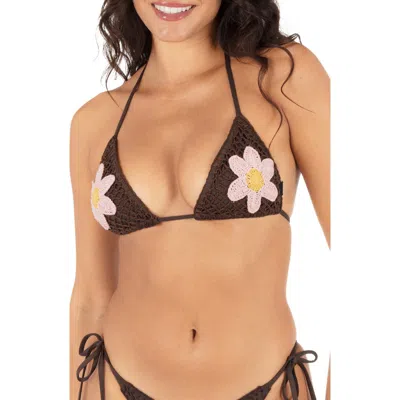 Hurley Flower Open Stitch Triangle Bikini Top In Brown