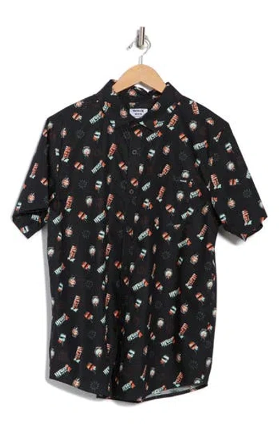 Hurley Freaky Tiki Short Sleeve Cotton Button-up Shirt In Black
