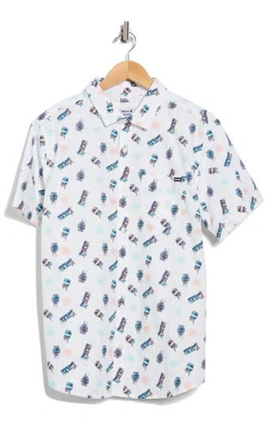 Hurley Freaky Tiki Short Sleeve Cotton Button-up Shirt In White