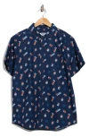 Hurley Freaky Tiki Short Sleeve Cotton Button-up Shirt In Blue