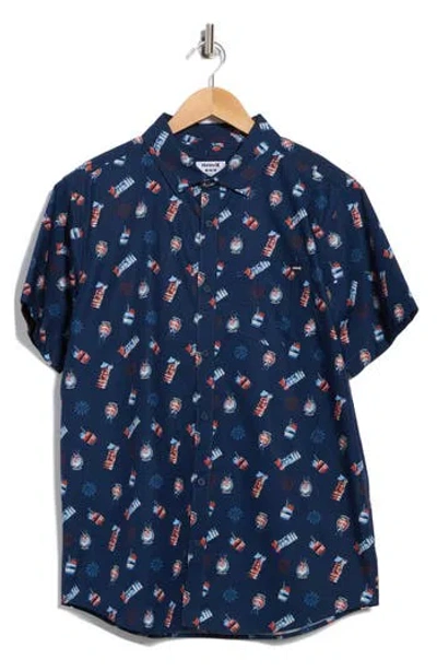 Hurley Freaky Tiki Short Sleeve Cotton Button-up Shirt In Blue