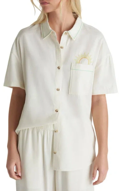 Hurley Goldie Embroidered Boyfriend Button-up Shirt In White