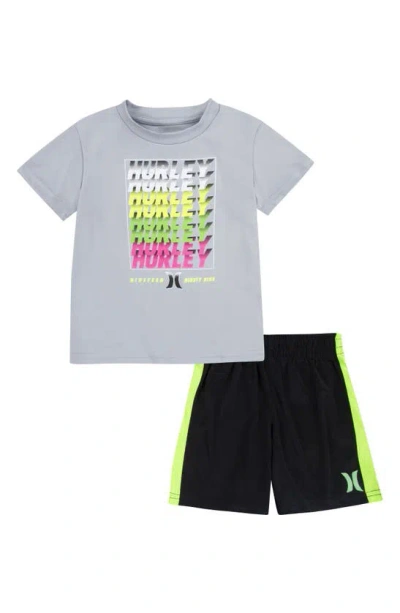 Hurley Babies'  Graphic T-shirt & Terry Shorts Set In Wolf Gray