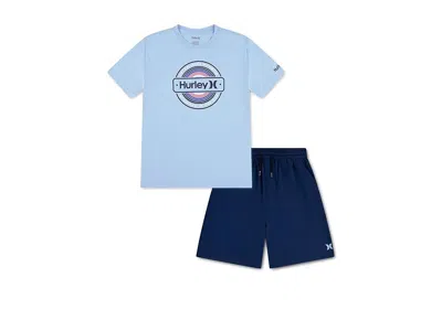 Hurley Graphic T-shirt And H20-dri Short Set (big Kid) Boy's Sets Midnight Blue : Sm (7/8 Big Kids), Cotton