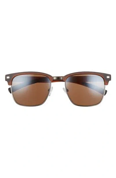 Hurley Halfway 56mm Polarized Browline Sunglasses In Dark Demi/brown Base