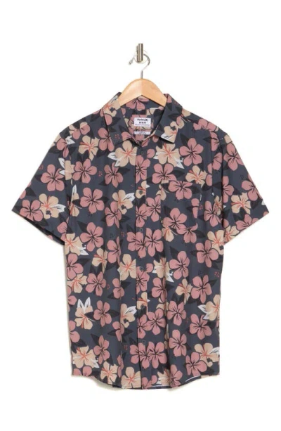 Hurley Herber Floral Print Short Sleeve Button-up Shirt In Blue