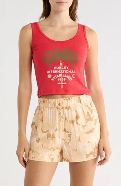 Hurley Honolulu Scoop Neck Crop Tank In Red
