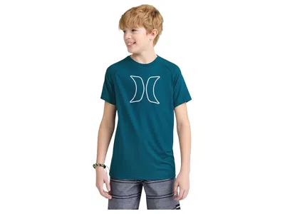 Hurley Icon Upf 50+ Rashguard Shirt (big Kid) Boy's Workout Deepwaters : Md (10/12 Big Kid), Elastane/polye In Green
