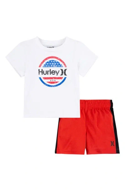 Hurley Babies'  Jersey Graphic T-shirt & Mesh Shorts Set In White