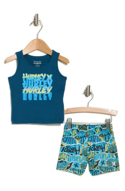 Hurley Babies'  Jersey Tank & Shorts Set In Blue Gaze