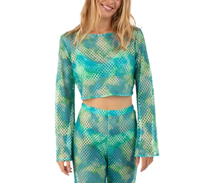 Hurley Juniors' Color Wash Mesh Cover-up Cropped Top In Sky