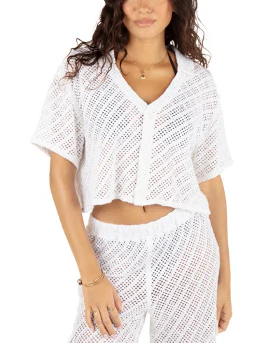 Hurley Juniors' Cotton Crochet Camp Cover-up Shirt In White