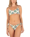 Hurley Juniors Crochet Diamonds Halter Bikini Top String Bikini Bottoms In Teal Multi
