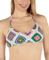 Hurley Juniors Crochet Diamonds Halter Bikini Top String Bikini Bottoms In Bondi Blue