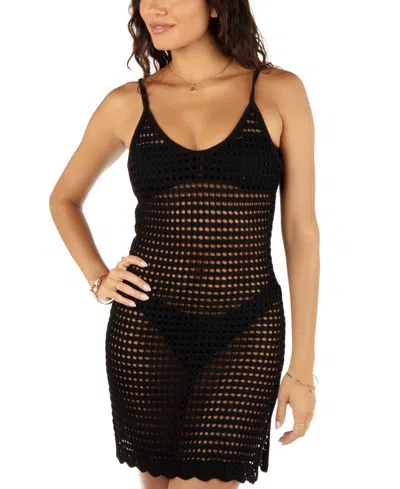 Hurley Juniors' Crochet Mini Dress Cover-up In Black