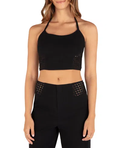 Hurley Juniors' Crochet Panel Cropped Halter Top In Black