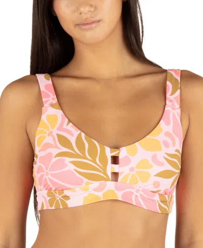Hurley Juniors' Isola Max Tab Scoop-neck Bikini Top In Coral Blossom