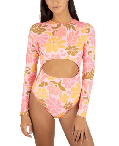 Hurley Juniors' Isola Printed Cut-out Back Zip Surf Suit In Coral Blossom