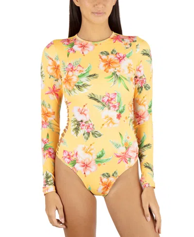 Hurley Juniors' Malia Floral-print Cut-out Back-zip Surf Suit In Sorbet