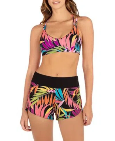 Hurley Juniors Max Tropic Dance Scoop Neck Bikini Top Pull On Board Shorts In Black Multi