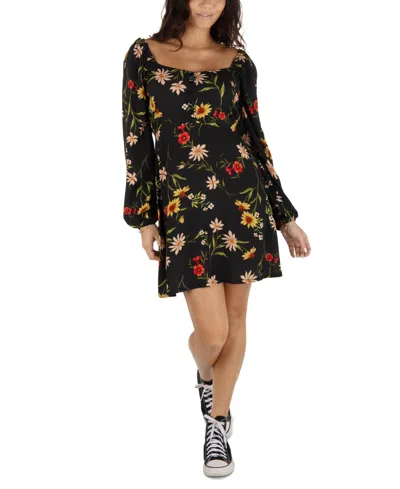 Hurley Juniors' Meadow Breeze Long-sleeve Mini Dress In Black